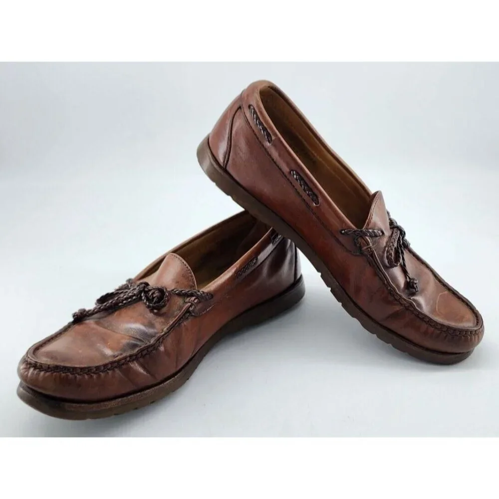 Stubbs and Wootton Palm Beach Brown Leather Boat Shoes Mens Size 10.5 D USA Made